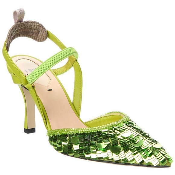 NIB Fendi colibri sequin heels in “wasabi green” - Picture 1 of 8